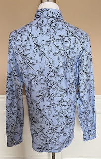 Versace Blue Graphic Print Dress Shirt Size 46 A87409 Made in Italy NWT $850