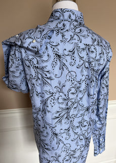 Versace Blue Graphic Print Dress Shirt Size 46 A87409 Made in Italy NWT $850