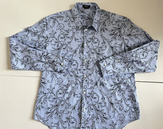 Versace Blue Graphic Print Dress Shirt Size 46 A87409 Made in Italy NWT $850