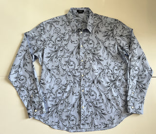 Versace Blue Graphic Print Dress Shirt Size 46 A87409 Made in Italy NWT $850