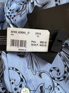 Versace Blue Graphic Print Dress Shirt Size 46 A87409 Made in Italy NWT $850