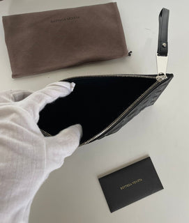 Bottega Veneta Nappa19 Graphic Black Leather Pouch Case 592643 Italy NWT $750