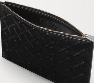 Bottega Veneta Nappa19 Graphic Black Leather Pouch Case 592643 Italy NWT $750