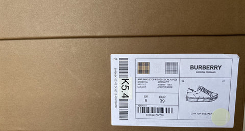 Burberry Men's Rangleton Check Beige Low Top Sneakers 6 US (39 Eu) 8038185 NIB