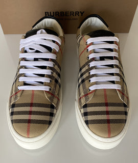 Burberry Men's Rangleton Check Beige Low Top Sneakers 6 US (39 Eu) 8038185 NIB