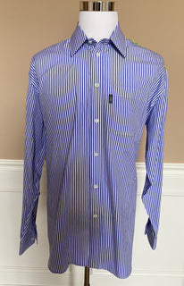 Versace Blue Stripe and Graphic Print Dress Shirt Size 41 A83115 Italy NWT $795