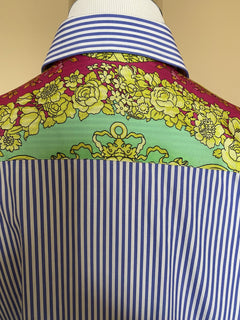 Versace Blue Stripe and Graphic Print Dress Shirt Size 41 A83115 Italy NWT $795
