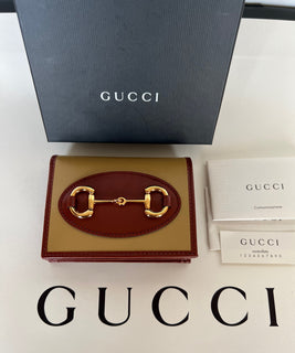 Gucci Horsbit 1955 Mini Brown/Red Leather Wallet Made in Italy 621887 New