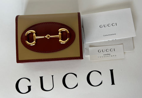 Gucci Horsbit 1955 Mini Brown/Red Leather Wallet Made in Italy 621887 New