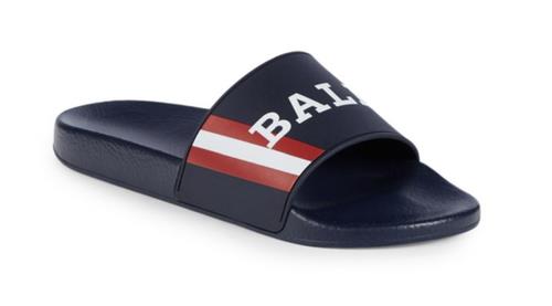 Bally Men's Slide Rubber Blue Simon Logo Sandals 8D US 6234035 NIB $195
