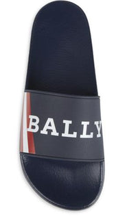 Bally Men's Slide Rubber Blue Simon Logo Sandals 8D US 6234035 NIB $195