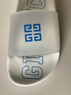 Givenchy Game Day Logo Pool Slides Sandals White/Blue 7 US (40 Euro) IT NIB $375