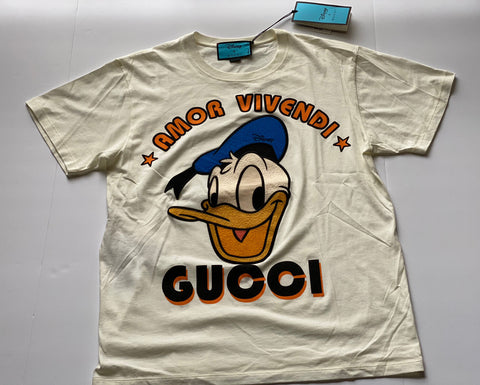 Gucci Donald Duck Amor Vivendi Ivory Jersey T-Shirt XS (Oversized) 615044 NWT