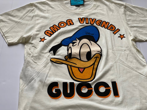 Gucci Donald Duck Amor Vivendi Ivory Jersey T-Shirt XS (Oversized) 615044 NWT