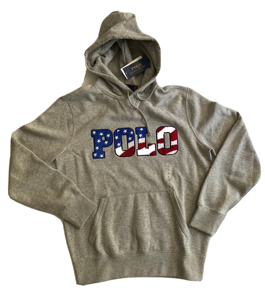 Polo Ralph Lauren USA Logo Long Sleeve Fleece Hoodie Gray Small NWT $198