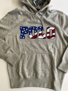 Polo Ralph Lauren USA Logo Long Sleeve Fleece Hoodie Gray Small NWT $198