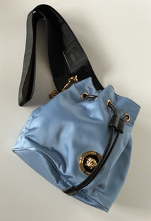 Versace Nylon/Leather Cornflower Blue Mini Backpack Italy 1002875 1A02155 NWT