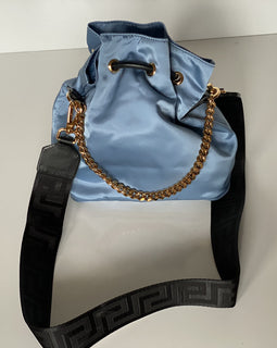 Versace Nylon/Leather Cornflower Blue Mini Backpack Italy 1002875 1A02155 NWT