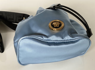 Versace Nylon/Leather Cornflower Blue Mini Backpack Italy 1002875 1A02155 NWT