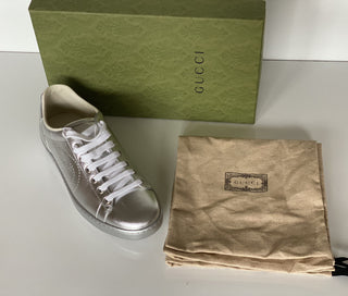 Gucci Ace Men's Low-top Silver Sneakers 10.5 US (Gucci 10) 660266  Italy NIB