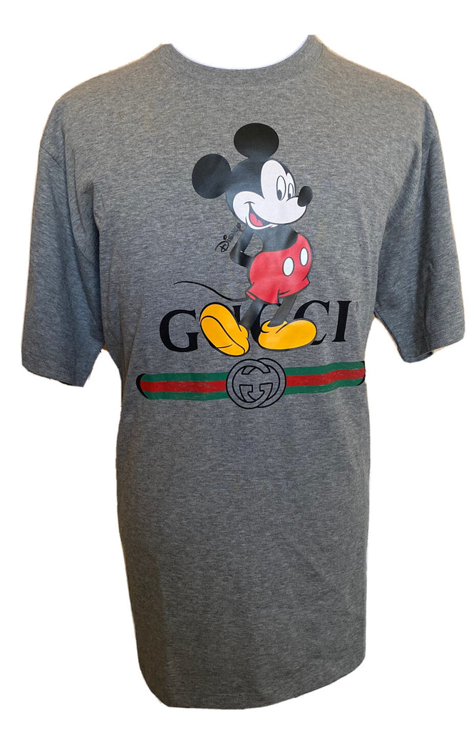 Gucci Mickey Mouse Gray Cotton Jersey T-Shirt Size Large (Oversized) 565806 NWT