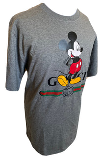 Gucci Mickey Mouse Gray Cotton Jersey T-Shirt Size Large (Oversized) 565806 NWT