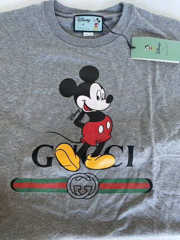 Gucci Mickey Mouse Gray Cotton Jersey T-Shirt Size Large (Oversized) 565806 NWT