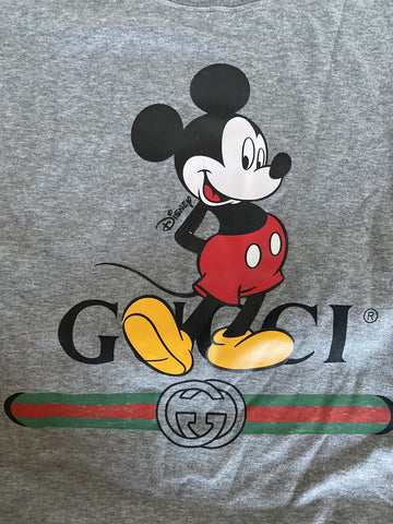 Gucci Mickey Mouse Gray Cotton Jersey T-Shirt Size Large (Oversized) 565806 NWT