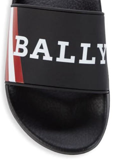 Bally Men's Slide Rubber Black Simon Logo Sandals 10 US 6234034 NIB $195