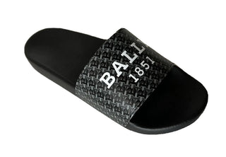 Bally Sabrio Men's Slide Rubber Black Logo Sandals 10 US 6301209 Italy NIB