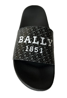 Bally Sabrio Men's Slide Rubber Black Logo Sandals 10 US 6301209 Italy NIB