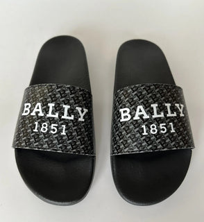 Bally Sabrio Men's Slide Rubber Black Logo Sandals 10 US 6301209 Italy NIB