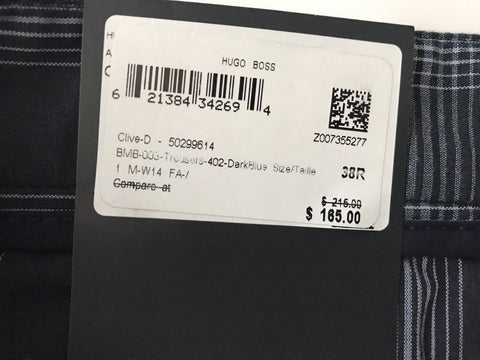 Boss Hugo Boss Clive Mens Cotton Slim Fit Dark Blue Pants 54 Eu(38R US) NWT $215