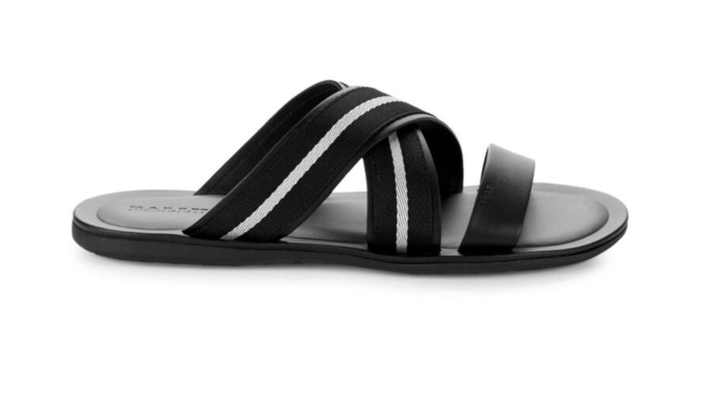 Bally Men's Sasha Slide Textile and Leather Black Sandals 9 US 6234150 NIB $450