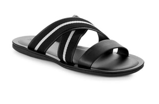 Bally Men's Sasha Slide Textile and Leather Black Sandals 9 US 6234150 NIB $450
