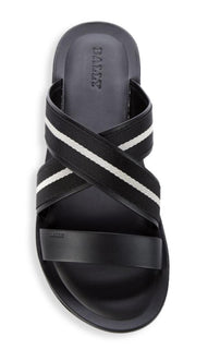 Bally Men's Sasha Slide Textile and Leather Black Sandals 9 US 6234150 NIB $450