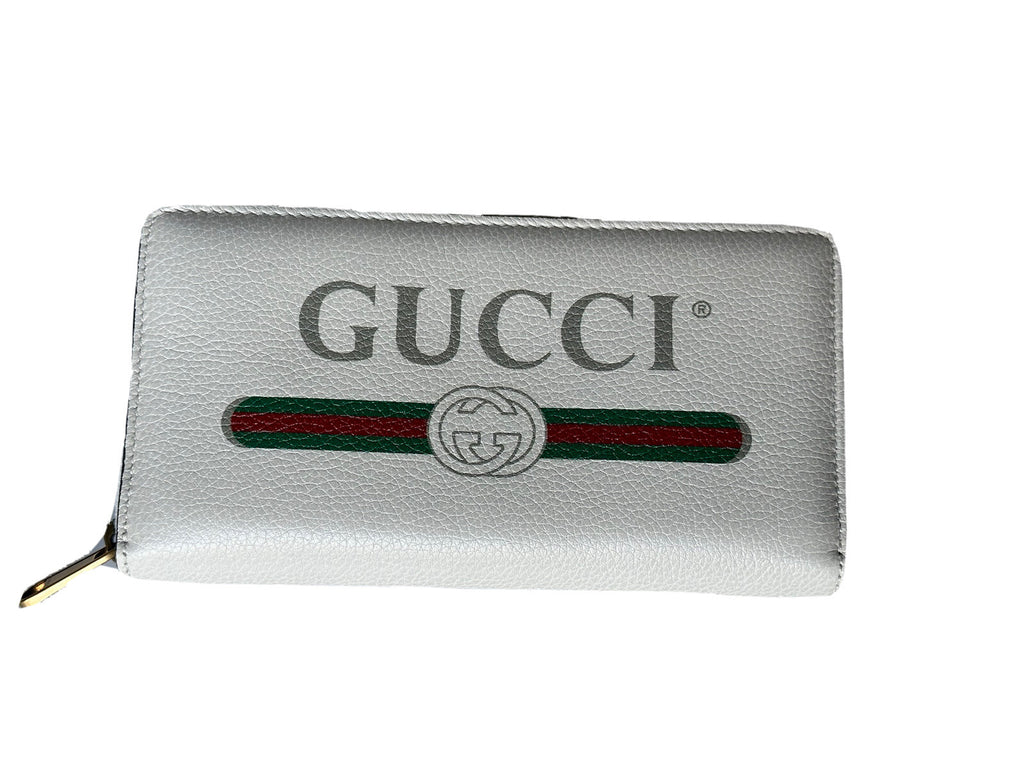 Gucci G Web Gucci Print Zip Around  Ivory Card Medium Wallet 496317 Italy NWT