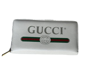 Gucci G Web Gucci Print Zip Around  Ivory Card Medium Wallet 496317 Italy NWT