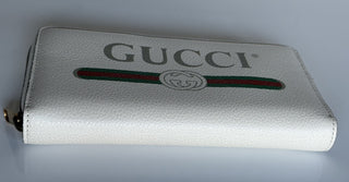 Gucci G Web Gucci Print Zip Around  Ivory Card Medium Wallet 496317 Italy NWT
