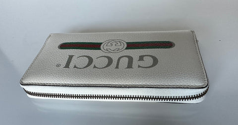 Gucci G Web Gucci Print Zip Around  Ivory Card Medium Wallet 496317 Italy NWT