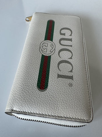 Gucci G Web Gucci Print Zip Around  Ivory Card Medium Wallet 496317 Italy NWT