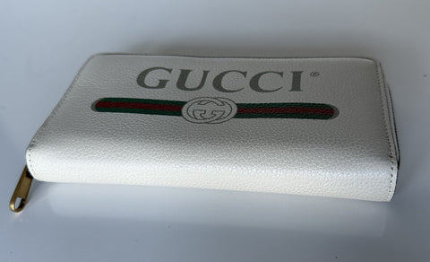 Gucci G Web Gucci Print Zip Around  Ivory Card Medium Wallet 496317 Italy NWT