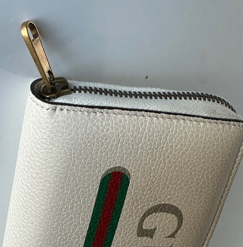 Gucci G Web Gucci Print Zip Around  Ivory Card Medium Wallet 496317 Italy NWT