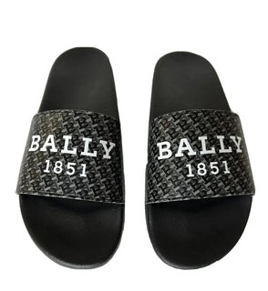 Bally Sabrio Men's Slide Rubber Black Logo Sandals 13 US 6301209 Italy NIB