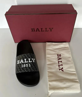 Bally Sabrio Men's Slide Rubber Black Logo Sandals 13 US 6301209 Italy NIB