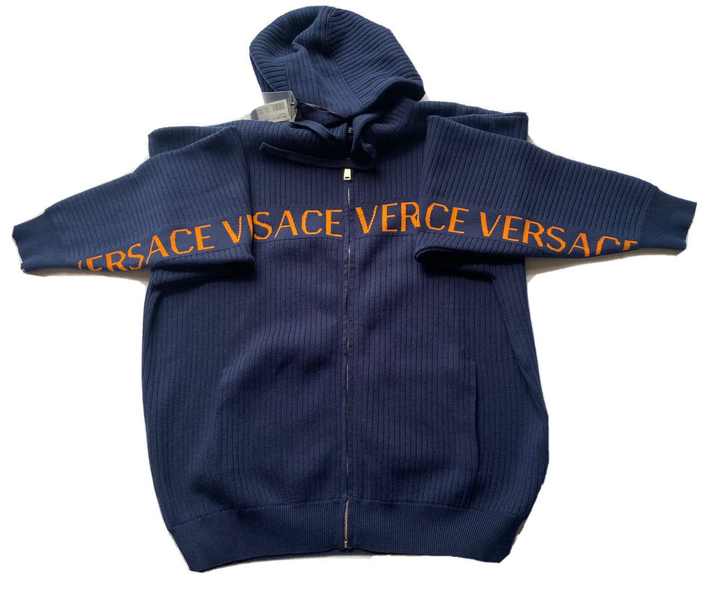 Versace Men's Knit Jacket with Hoodie Blue 48 US (58 Euro) A237551 IT NWT $995