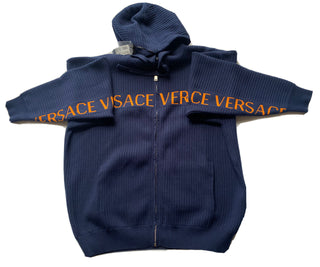 Versace Men's Knit Jacket with Hoodie Blue 48 US (58 Euro) A237551 IT NWT $995