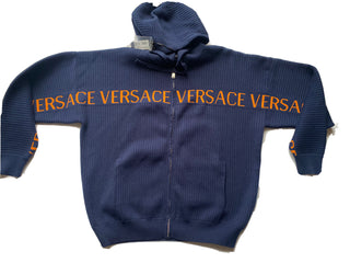 Versace Men's Knit Jacket with Hoodie Blue 48 US (58 Euro) A237551 IT NWT $995