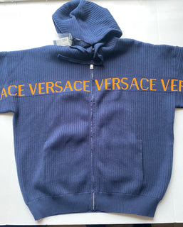 Versace Men's Knit Jacket with Hoodie Blue 48 US (58 Euro) A237551 IT NWT $995