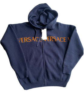 Versace Men's Knit Jacket with Hoodie Blue 48 US (58 Euro) A237551 IT NWT $995